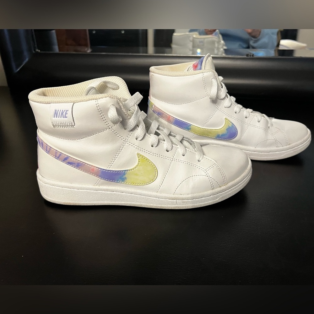 Nike White High-Top Sneakers with Multicolor Swoosh